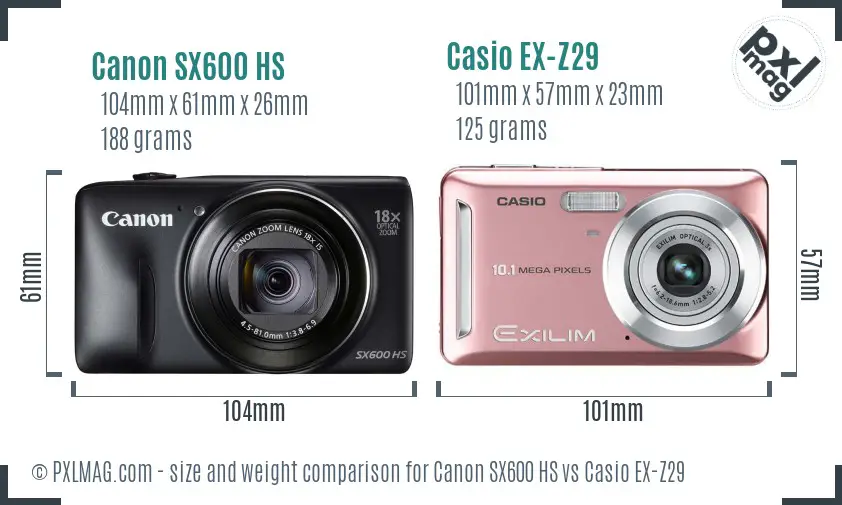 Canon SX600 HS vs Casio EX-Z29 size comparison Canon SX600 HS vs Casio EX-Z29 size comparison