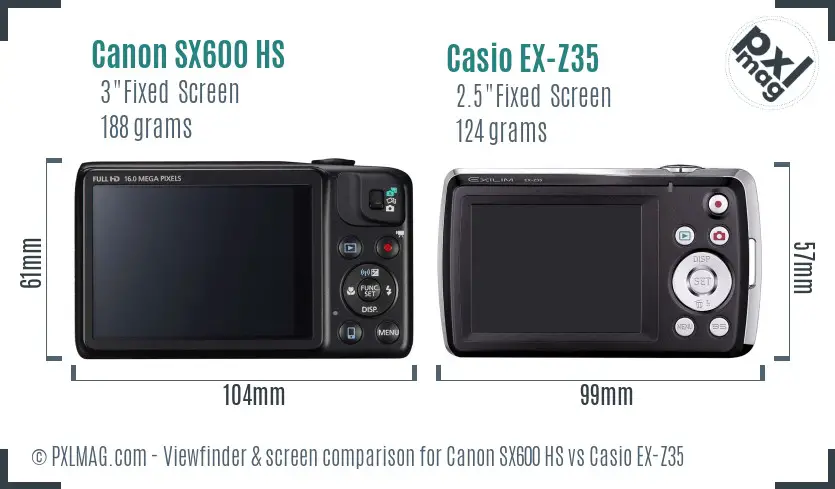 Canon SX600 HS vs Casio EX-Z35 Screen and Viewfinder comparison