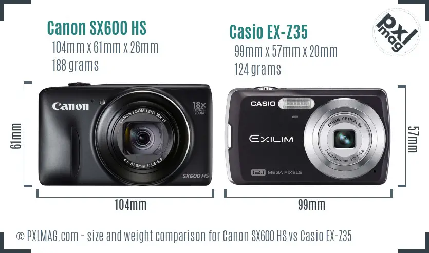 Canon SX600 HS vs Casio EX-Z35 size comparison