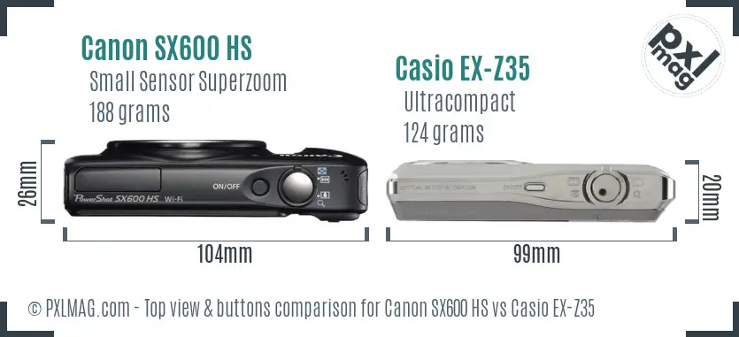 Canon SX600 HS vs Casio EX-Z35 top view buttons comparison