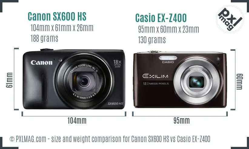 Canon SX600 HS vs Casio EX-Z400 size comparison