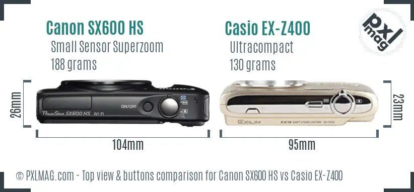 Canon SX600 HS vs Casio EX-Z400 top view buttons comparison