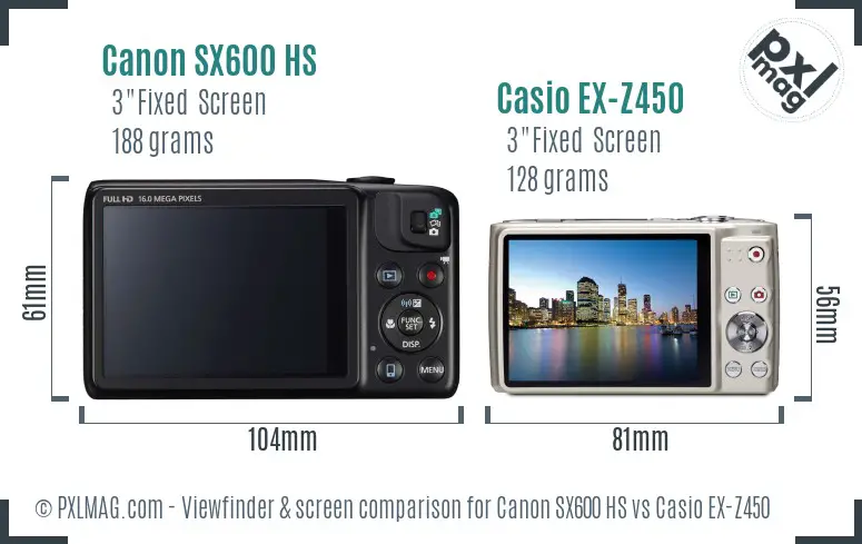 Canon SX600 HS vs Casio EX-Z450 Screen and Viewfinder comparison