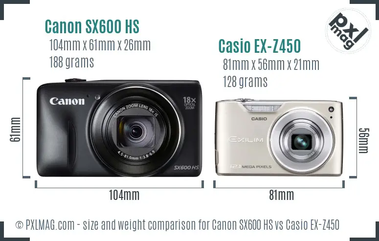 Canon SX600 HS vs Casio EX-Z450 size comparison