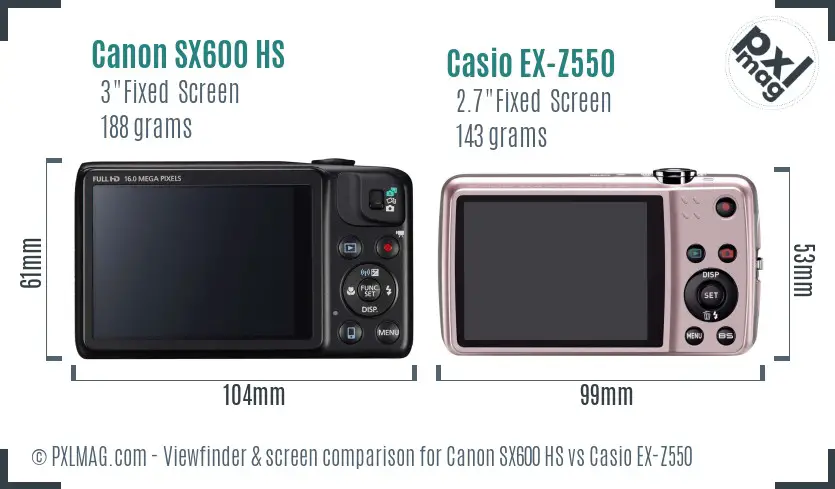 Canon SX600 HS vs Casio EX-Z550 Screen and Viewfinder comparison