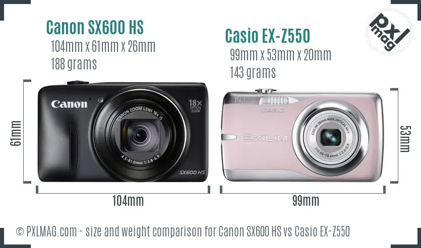 Canon SX600 HS vs Casio EX-Z550 size comparison