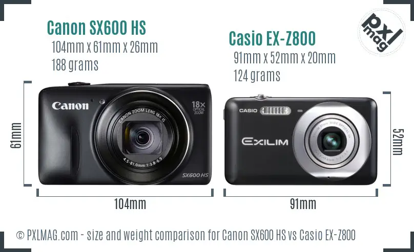 Canon SX600 HS vs Casio EX-Z800 size comparison Canon SX600 HS vs Casio EX-Z800 size comparison