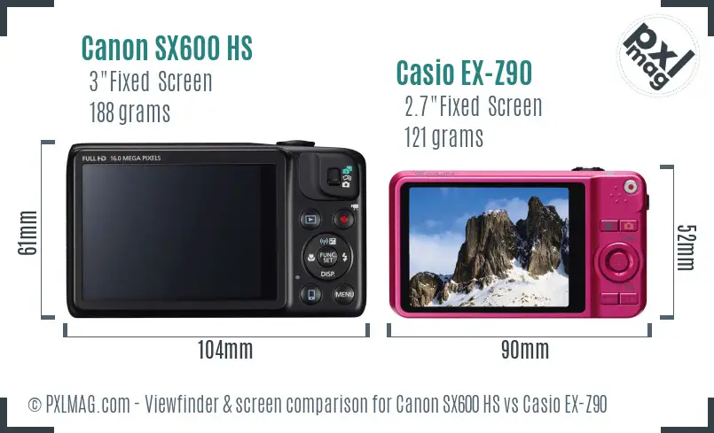 Canon SX600 HS vs Casio EX-Z90 Screen and Viewfinder comparison