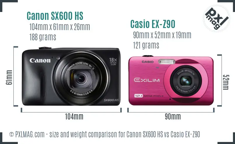 Canon SX600 HS vs Casio EX-Z90 size comparison