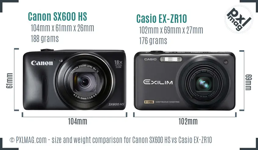 Canon SX600 HS vs Casio EX-ZR10 size comparison