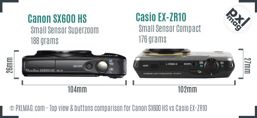 Canon SX600 HS vs Casio EX-ZR10 top view buttons comparison