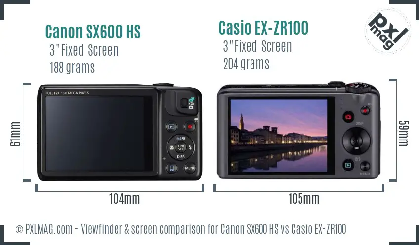 Canon SX600 HS vs Casio EX-ZR100 Screen and Viewfinder comparison Canon SX600 HS vs Casio EX-ZR100 Screen and Viewfinder comparison
