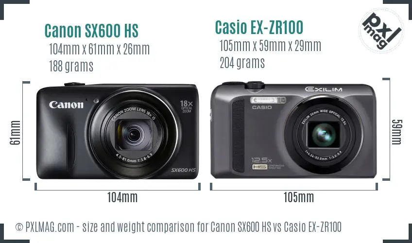 Canon SX600 HS vs Casio EX-ZR100 size comparison Canon SX600 HS vs Casio EX-ZR100 size comparison