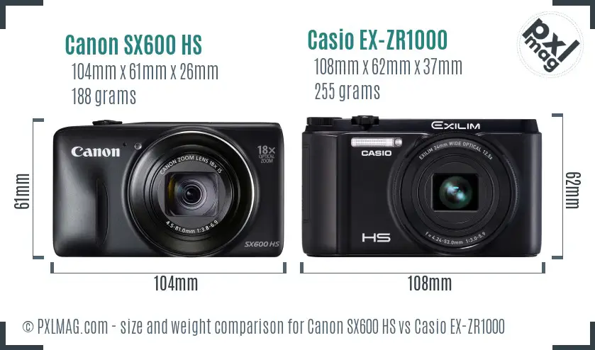 Canon SX600 HS vs Casio EX-ZR1000 size comparison