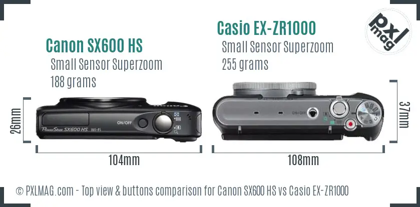 Canon SX600 HS vs Casio EX-ZR1000 top view buttons comparison