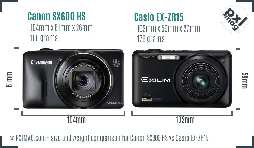 Canon SX600 HS vs Casio EX-ZR15 size comparison