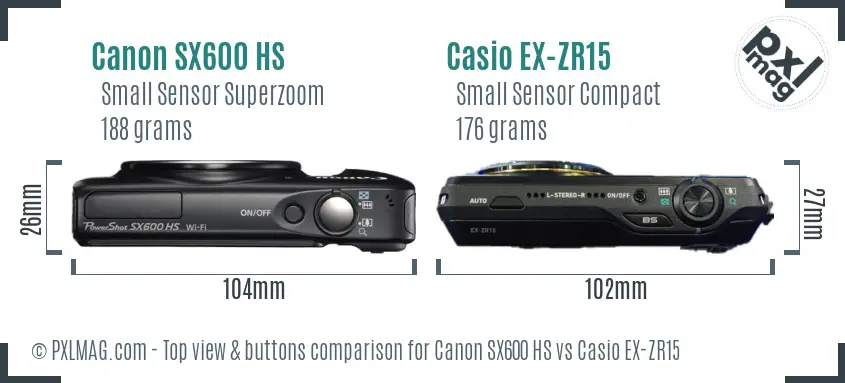 Canon SX600 HS vs Casio EX-ZR15 top view buttons comparison