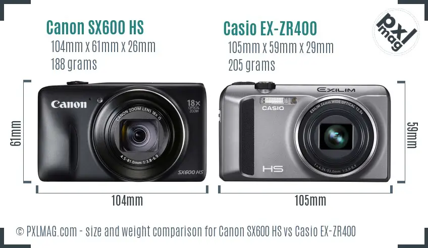 Canon SX600 HS vs Casio EX-ZR400 size comparison