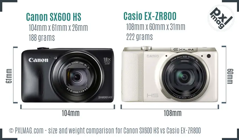 Canon SX600 HS vs Casio EX-ZR800 size comparison