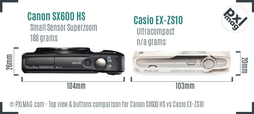 Canon SX600 HS vs Casio EX-ZS10 top view buttons comparison