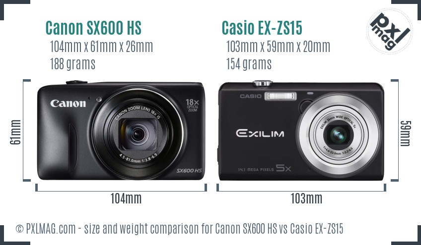 Canon SX600 HS vs Casio EX-ZS15 size comparison