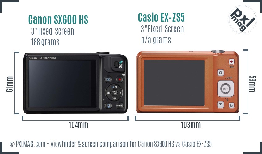 Canon SX600 HS vs Casio EX-ZS5 Screen and Viewfinder comparison