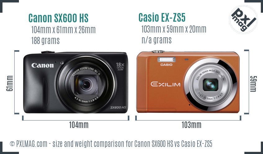 Canon SX600 HS vs Casio EX-ZS5 size comparison Canon SX600 HS vs Casio EX-ZS5 size comparison