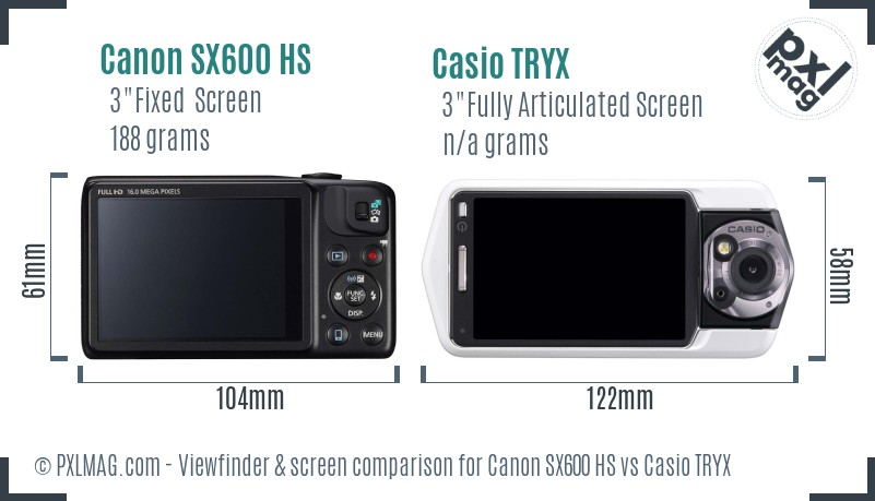 Canon SX600 HS vs Casio TRYX Screen and Viewfinder comparison