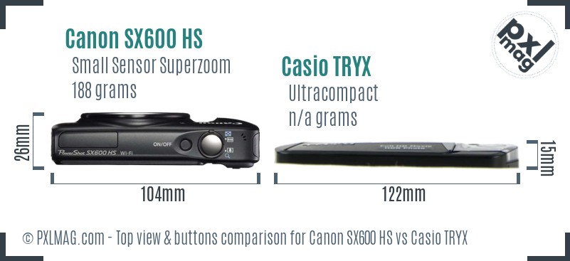 Canon SX600 HS vs Casio TRYX top view buttons comparison