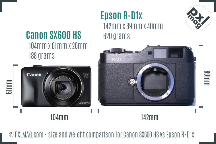 Canon SX600 HS vs Epson R-D1x size comparison Canon SX600 HS vs Epson R-D1x size comparison
