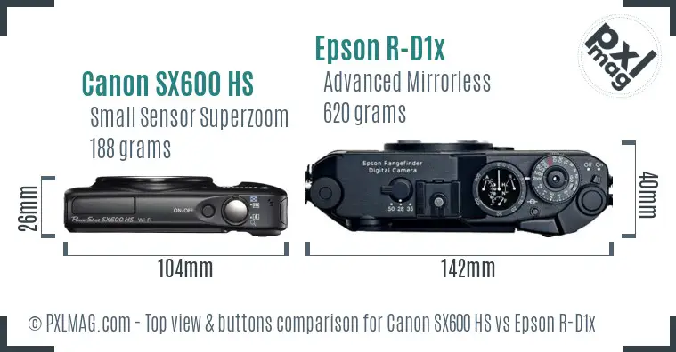 Canon SX600 HS vs Epson R-D1x top view buttons comparison Canon SX600 HS vs Epson R-D1x top view buttons comparison