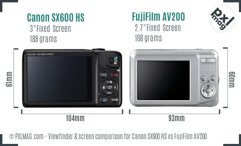 Canon SX600 HS vs FujiFilm AV200 Screen and Viewfinder comparison