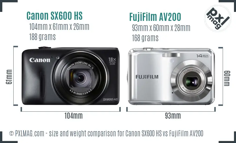 Canon SX600 HS vs FujiFilm AV200 size comparison