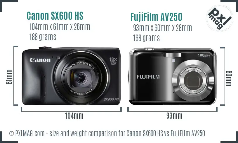 Canon SX600 HS vs FujiFilm AV250 size comparison Canon SX600 HS vs FujiFilm AV250 size comparison