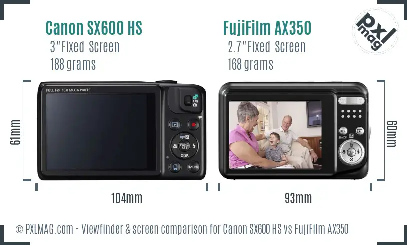 Canon SX600 HS vs FujiFilm AX350 Screen and Viewfinder comparison