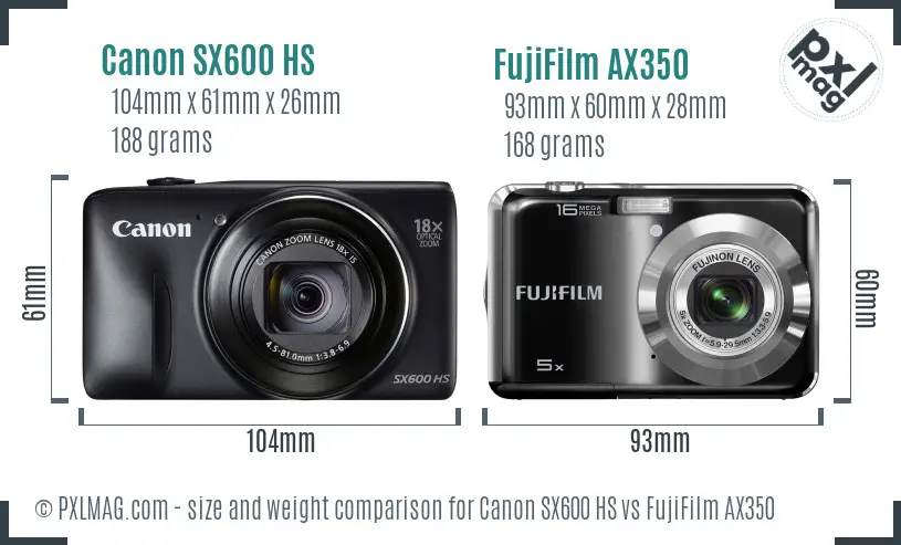 Canon SX600 HS vs FujiFilm AX350 size comparison