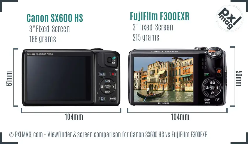 Canon SX600 HS vs FujiFilm F300EXR Screen and Viewfinder comparison