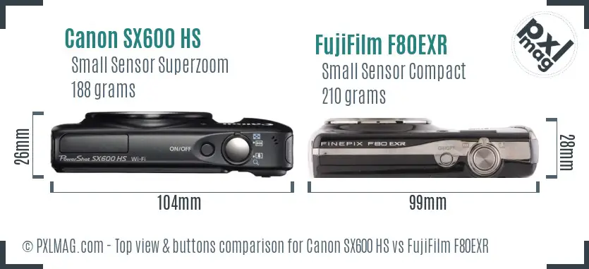 Canon SX600 HS vs FujiFilm F80EXR top view buttons comparison