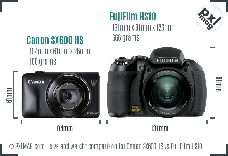 Canon SX600 HS vs FujiFilm HS10 size comparison