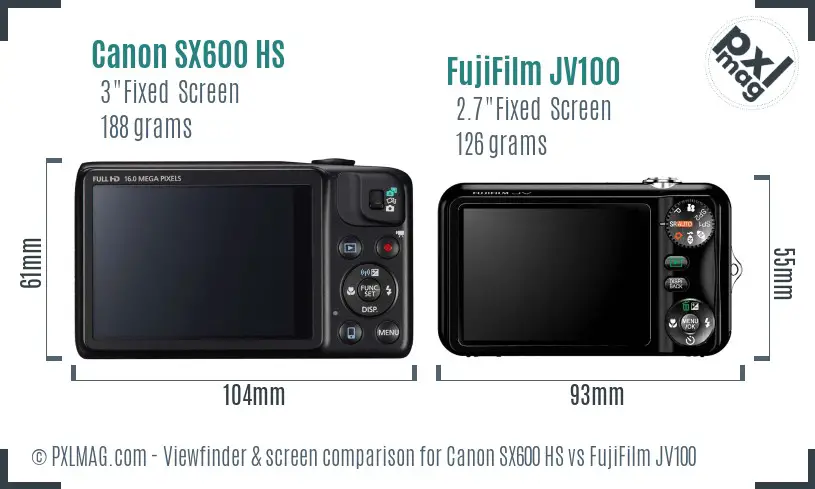 Canon SX600 HS vs FujiFilm JV100 Screen and Viewfinder comparison