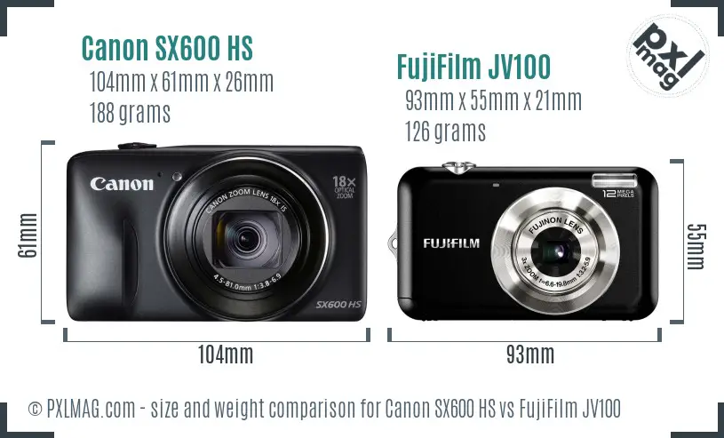 Canon SX600 HS vs FujiFilm JV100 size comparison