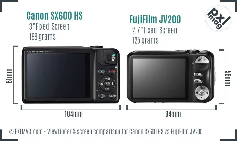 Canon SX600 HS vs FujiFilm JV200 Screen and Viewfinder comparison