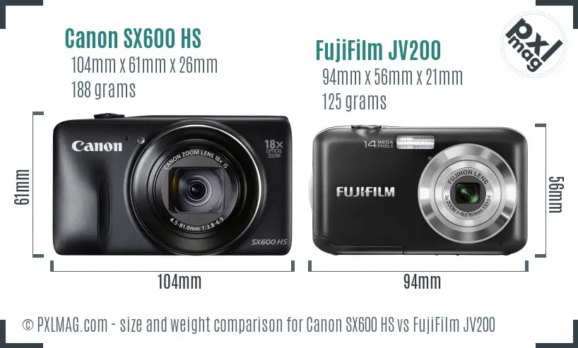 Canon SX600 HS vs FujiFilm JV200 size comparison
