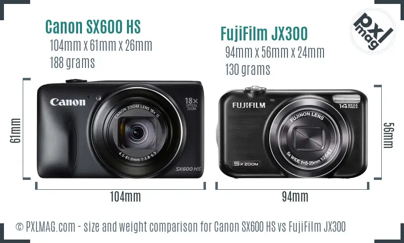 Canon SX600 HS vs FujiFilm JX300 size comparison