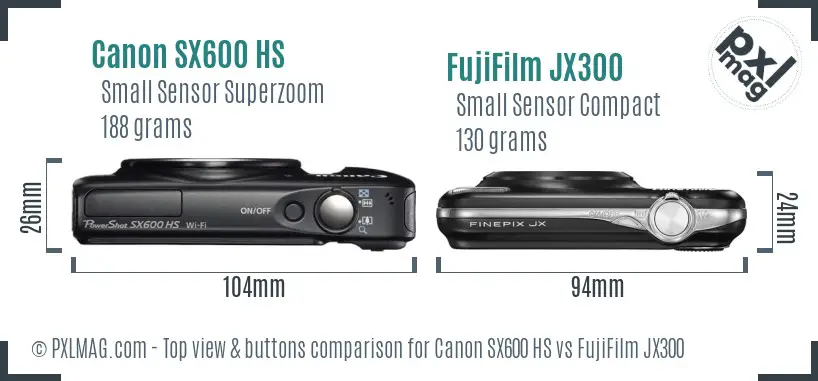 Canon SX600 HS vs FujiFilm JX300 top view buttons comparison
