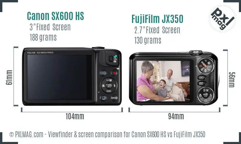 Canon SX600 HS vs FujiFilm JX350 Screen and Viewfinder comparison