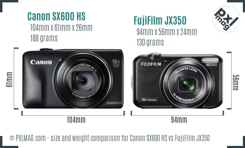 Canon SX600 HS vs FujiFilm JX350 size comparison