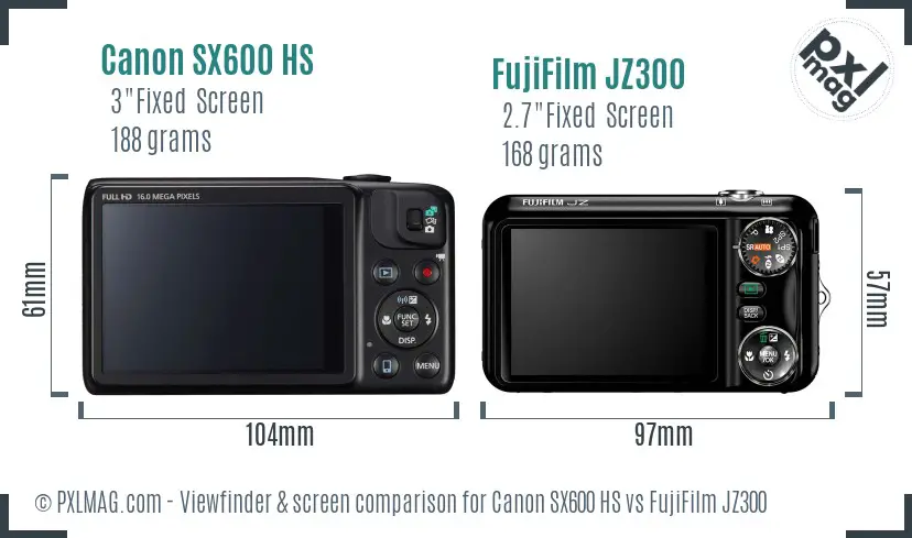 Canon SX600 HS vs FujiFilm JZ300 Screen and Viewfinder comparison