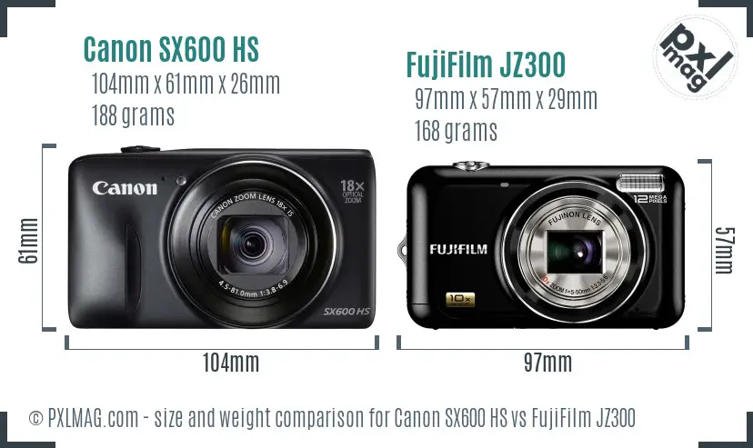 Canon SX600 HS vs FujiFilm JZ300 size comparison