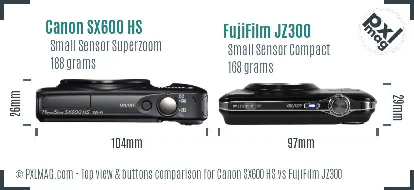 Canon SX600 HS vs FujiFilm JZ300 top view buttons comparison